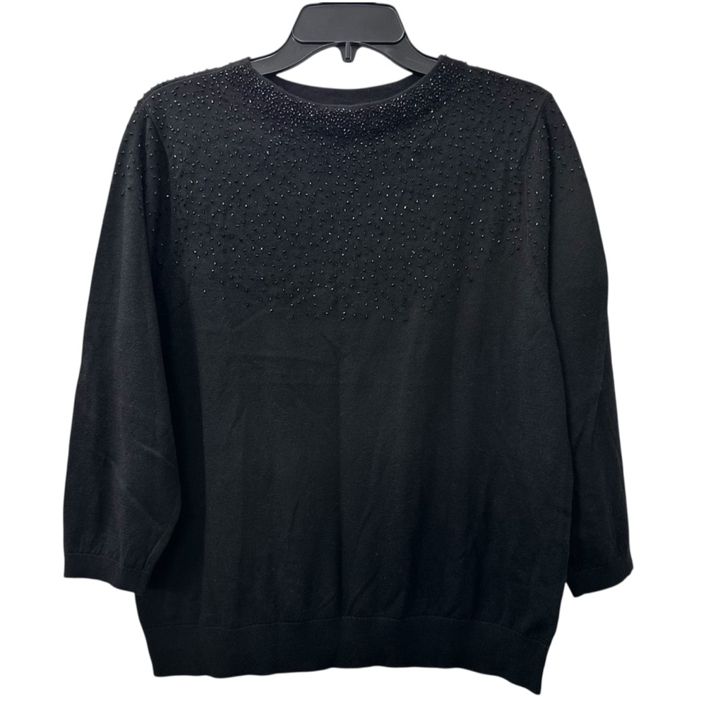 NWT Talbots Beaded Knit Top Black Cotton Poly Wool Blend Pullover Women’s Sz XLP